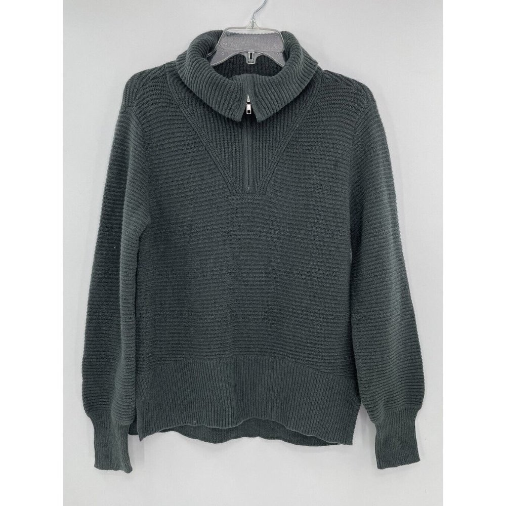 NWT Sonoma Sweater Women’s Green Funnel Neck 1/4‎ Zip Ribbed Long Sleeve Size XS
